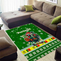 Portugal Christmas Area Rug with Green Galo de Barcelos Rooster Santa Hat and Gift - Wonder Print Shop