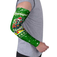 Portugal Christmas Arm Sleeves with Green Galo de Barcelos Rooster Santa Hat and Gift - Wonder Print Shop