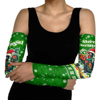 Portugal Christmas Arm Sleeves with Green Galo de Barcelos Rooster Santa Hat and Gift - Wonder Print Shop