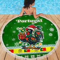 Portugal Christmas Beach Blanket with Green Galo de Barcelos Rooster Santa Hat and Gift - Wonder Print Shop