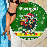 Portugal Christmas Beach Blanket with Green Galo de Barcelos Rooster Santa Hat and Gift - Wonder Print Shop