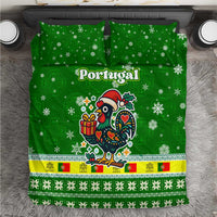 Portugal Christmas Bedding Set with Green Galo de Barcelos Rooster Santa Hat and Gift - Wonder Print Shop