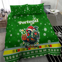 Portugal Christmas Bedding Set with Green Galo de Barcelos Rooster Santa Hat and Gift - Wonder Print Shop