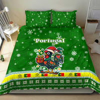 Portugal Christmas Bedding Set with Green Galo de Barcelos Rooster Santa Hat and Gift - Wonder Print Shop