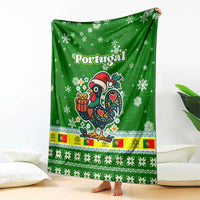 Portugal Christmas Blanket with Green Galo de Barcelos Rooster Santa Hat and Gift - Wonder Print Shop