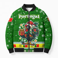 Portugal Christmas Bomber Puffer Jacket with Green Galo de Barcelos Rooster Santa Hat and Gift - Wonder Print Shop