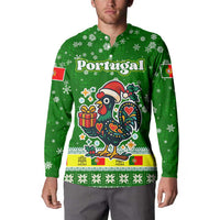 Portugal Christmas Button Sweatshirt with Green Galo de Barcelos Rooster Santa Hat and Gift - Wonder Print Shop