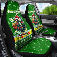 Portugal Christmas Car Seat Cover with Green Galo de Barcelos Rooster Santa Hat and Gift - Wonder Print Shop
