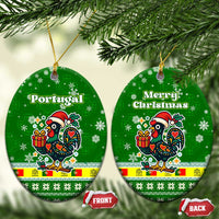 Portugal Christmas Ceramic Ornament with Green Galo de Barcelos Rooster Santa Hat and Gift - Wonder Print Shop