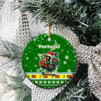 Portugal Christmas Ceramic Ornament with Green Galo de Barcelos Rooster Santa Hat and Gift - Wonder Print Shop