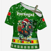 Portugal Christmas Cross Shoulder Shirt with Green Galo de Barcelos Rooster Santa Hat and Gift - Wonder Print Shop