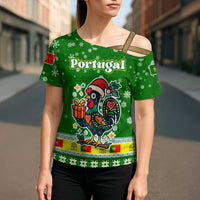 Portugal Christmas Cross Shoulder Shirt with Green Galo de Barcelos Rooster Santa Hat and Gift - Wonder Print Shop
