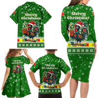 Portugal Christmas Family Matching Long Sleeve Bodycon Dress and Hawaiian Shirt with Green Galo de Barcelos Rooster Santa Hat and Gift - Wonder Print Shop