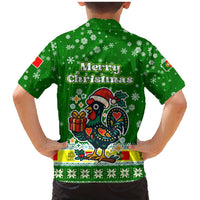 Portugal Christmas Family Matching Mermaid Dress and Hawaiian Shirt with Green Galo de Barcelos Rooster Santa Hat and Gift - Wonder Print Shop