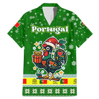Portugal Christmas Family Matching Mermaid Dress and Hawaiian Shirt with Green Galo de Barcelos Rooster Santa Hat and Gift - Wonder Print Shop