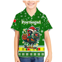 Portugal Christmas Family Matching Mermaid Dress and Hawaiian Shirt with Green Galo de Barcelos Rooster Santa Hat and Gift - Wonder Print Shop