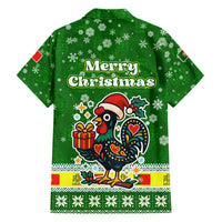 Portugal Christmas Family Matching Off The Shoulder Long Sleeve Dress and Hawaiian Shirt with Green Galo de Barcelos Rooster Santa Hat and Gift - Wonder Print Shop