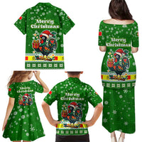 Portugal Christmas Family Matching Puletasi and Hawaiian Shirt with Green Galo de Barcelos Rooster Santa Hat and Gift - Wonder Print Shop