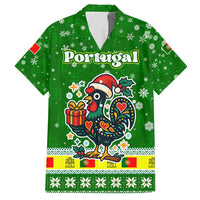 Portugal Christmas Family Matching Short Sleeve Bodycon Dress and Hawaiian Shirt with Green Galo de Barcelos Rooster Santa Hat and Gift - Wonder Print Shop