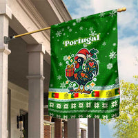 Portugal Christmas Garden Flag with Green Galo de Barcelos Rooster Santa Hat and Gift - Wonder Print Shop