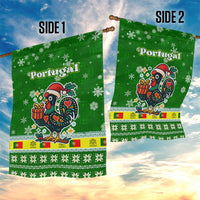 Portugal Christmas Garden Flag with Green Galo de Barcelos Rooster Santa Hat and Gift - Wonder Print Shop