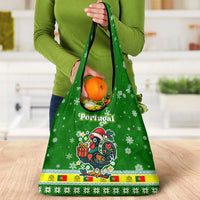 Portugal Christmas Grocery Bag with Green Galo de Barcelos Rooster Santa Hat and Gift - Wonder Print Shop