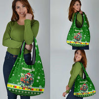 Portugal Christmas Grocery Bag with Green Galo de Barcelos Rooster Santa Hat and Gift - Wonder Print Shop