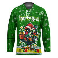Portugal Christmas Hockey Jersey with Green Galo de Barcelos Rooster Santa Hat and Gift - Wonder Print Shop