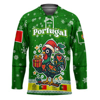 Portugal Christmas Hockey Jersey with Green Galo de Barcelos Rooster Santa Hat and Gift - Wonder Print Shop
