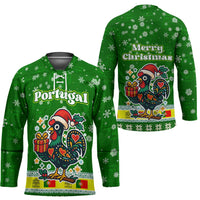 Portugal Christmas Hockey Jersey with Green Galo de Barcelos Rooster Santa Hat and Gift - Wonder Print Shop