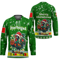 Portugal Christmas Hockey Jersey with Green Galo de Barcelos Rooster Santa Hat and Gift - Wonder Print Shop