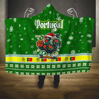 Portugal Christmas Hooded Blanket with Green Galo de Barcelos Rooster Santa Hat and Gift - Wonder Print Shop