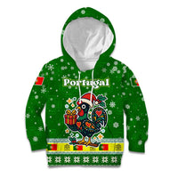 Portugal Christmas Kid Hoodie with Green Galo de Barcelos Rooster Santa Hat and Gift - Wonder Print Shop