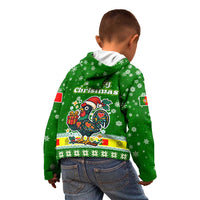Portugal Christmas Kid Hoodie with Green Galo de Barcelos Rooster Santa Hat and Gift - Wonder Print Shop