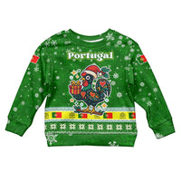 Portugal Christmas Kid Ugly Christmas Sweater with Green Galo de Barcelos Rooster Santa Hat and Gift - Wonder Print Shop
