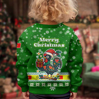 Portugal Christmas Kid Ugly Christmas Sweater with Green Galo de Barcelos Rooster Santa Hat and Gift - Wonder Print Shop