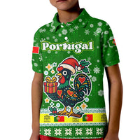 Portugal Christmas Kid Polo Shirt with Green Galo de Barcelos Rooster Santa Hat and Gift - Wonder Print Shop