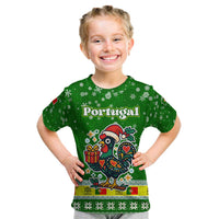 Portugal Christmas Kid T Shirt with Green Galo de Barcelos Rooster Santa Hat and Gift - Wonder Print Shop