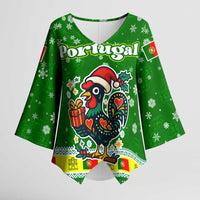 Portugal Christmas Kimono Sleeve Blouse with Green Galo de Barcelos Rooster Santa Hat and Gift - Wonder Print Shop
