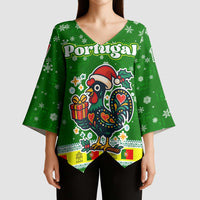Portugal Christmas Kimono Sleeve Blouse with Green Galo de Barcelos Rooster Santa Hat and Gift - Wonder Print Shop