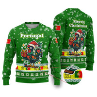 Portugal Christmas Ugly Christmas Sweater with Green Galo de Barcelos Rooster Santa Hat and Gift - Wonder Print Shop