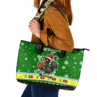 Portugal Christmas Leather Tote Bag with Green Galo de Barcelos Rooster Santa Hat and Gift - Wonder Print Shop