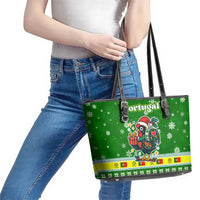 Portugal Christmas Leather Tote Bag with Green Galo de Barcelos Rooster Santa Hat and Gift - Wonder Print Shop