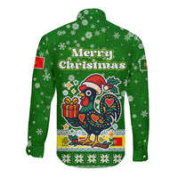 Portugal Christmas Long Sleeve Button Shirt with Green Galo de Barcelos Rooster Santa Hat and Gift - Wonder Print Shop