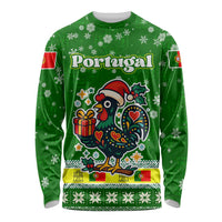 Portugal Christmas Long Sleeve Shirt with Green Galo de Barcelos Rooster Santa Hat and Gift - Wonder Print Shop