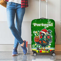 Portugal Christmas Luggage Cover with Green Galo de Barcelos Rooster Santa Hat and Gift - Wonder Print Shop