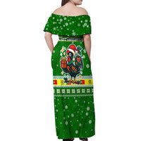 Portugal Christmas Off Shoulder Maxi Dress with Green Galo de Barcelos Rooster Santa Hat and Gift - Wonder Print Shop