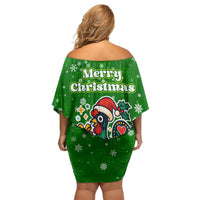 Portugal Christmas Off Shoulder Short Dress with Green Galo de Barcelos Rooster Santa Hat and Gift - Wonder Print Shop
