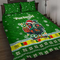 Portugal Christmas Quilt Bed Set with Green Galo de Barcelos Rooster Santa Hat and Gift - Wonder Print Shop