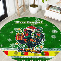 Portugal Christmas Round Carpet with Green Galo de Barcelos Rooster Santa Hat and Gift - Wonder Print Shop